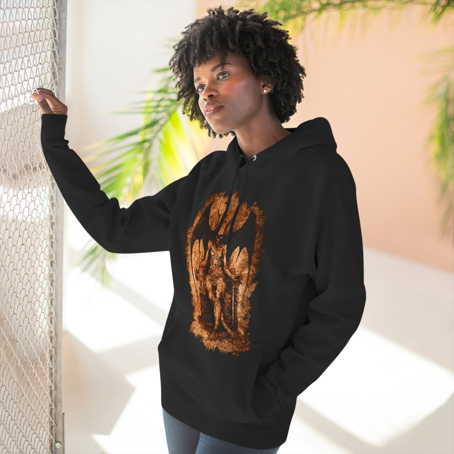 Unisex Pullover Hoodie Devil on his Throne - Orange - Frogos Design