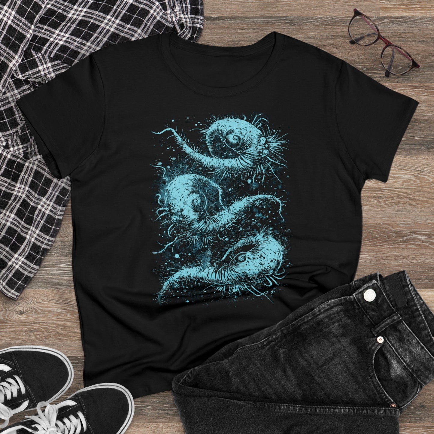 Women's T-shirt Cosmic Worms in Blue - Frogos Design