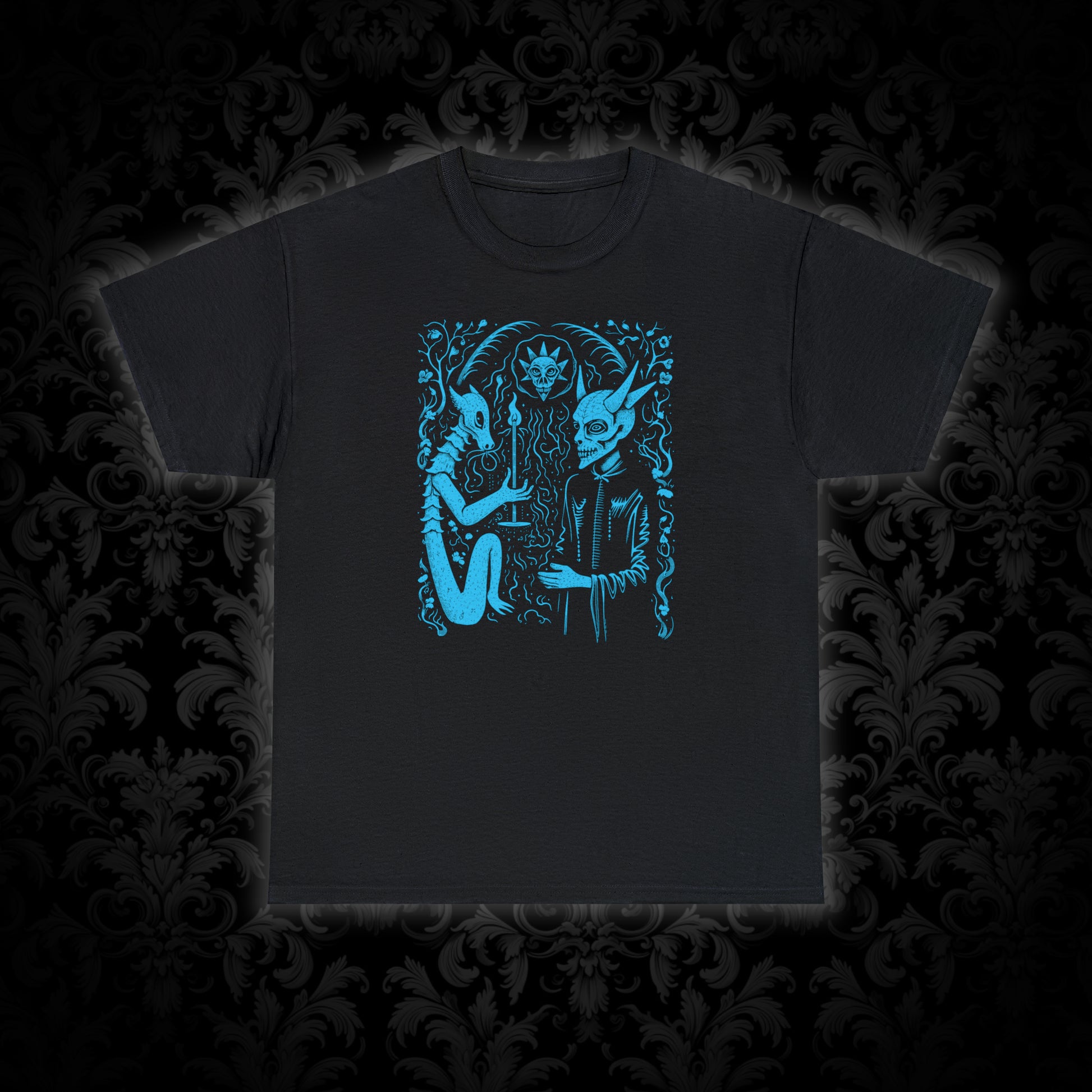 Unisex T-shirt Pact with the Devil in Blue - Frogos Design