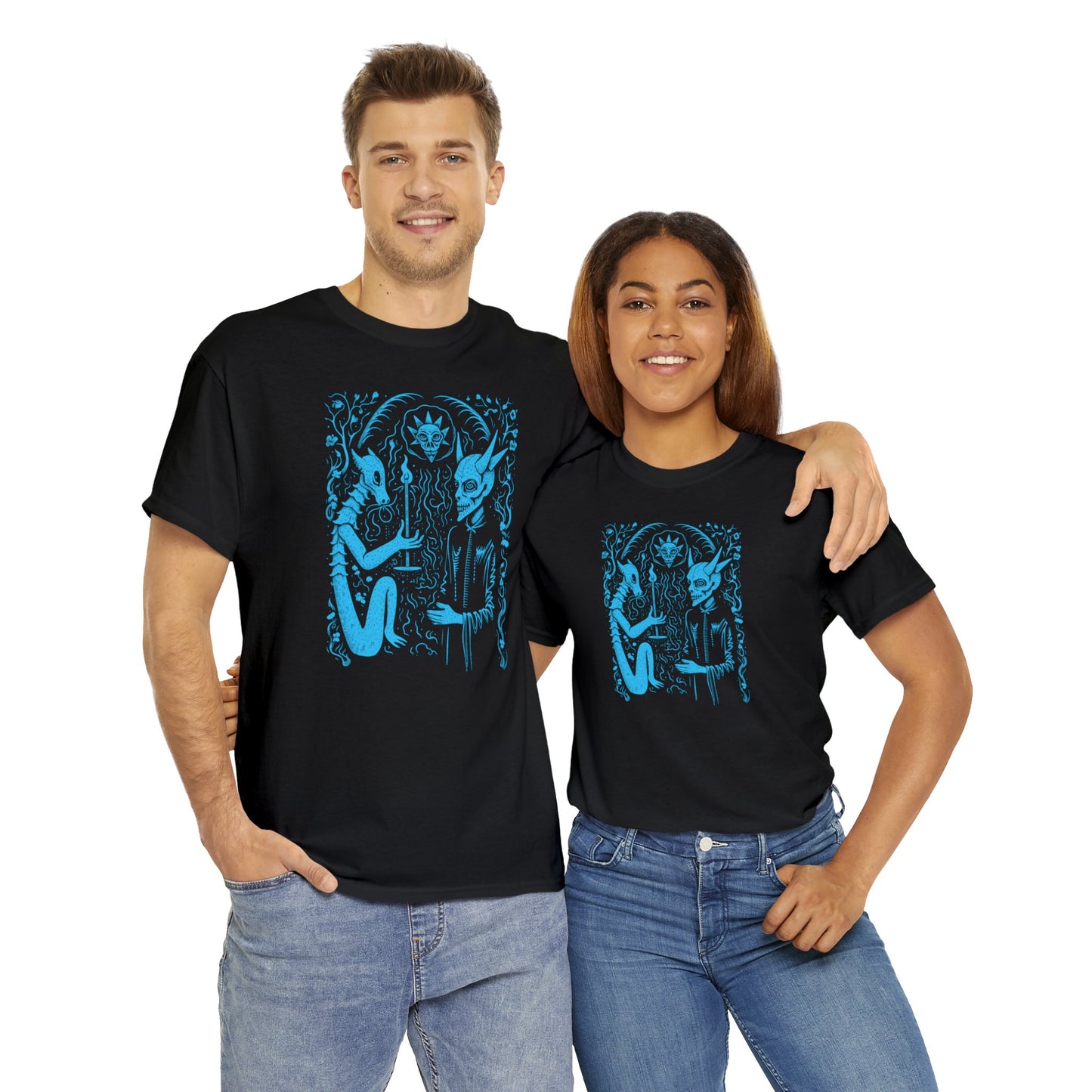 Unisex T-shirt Pact with the Devil in Blue - Frogos Design