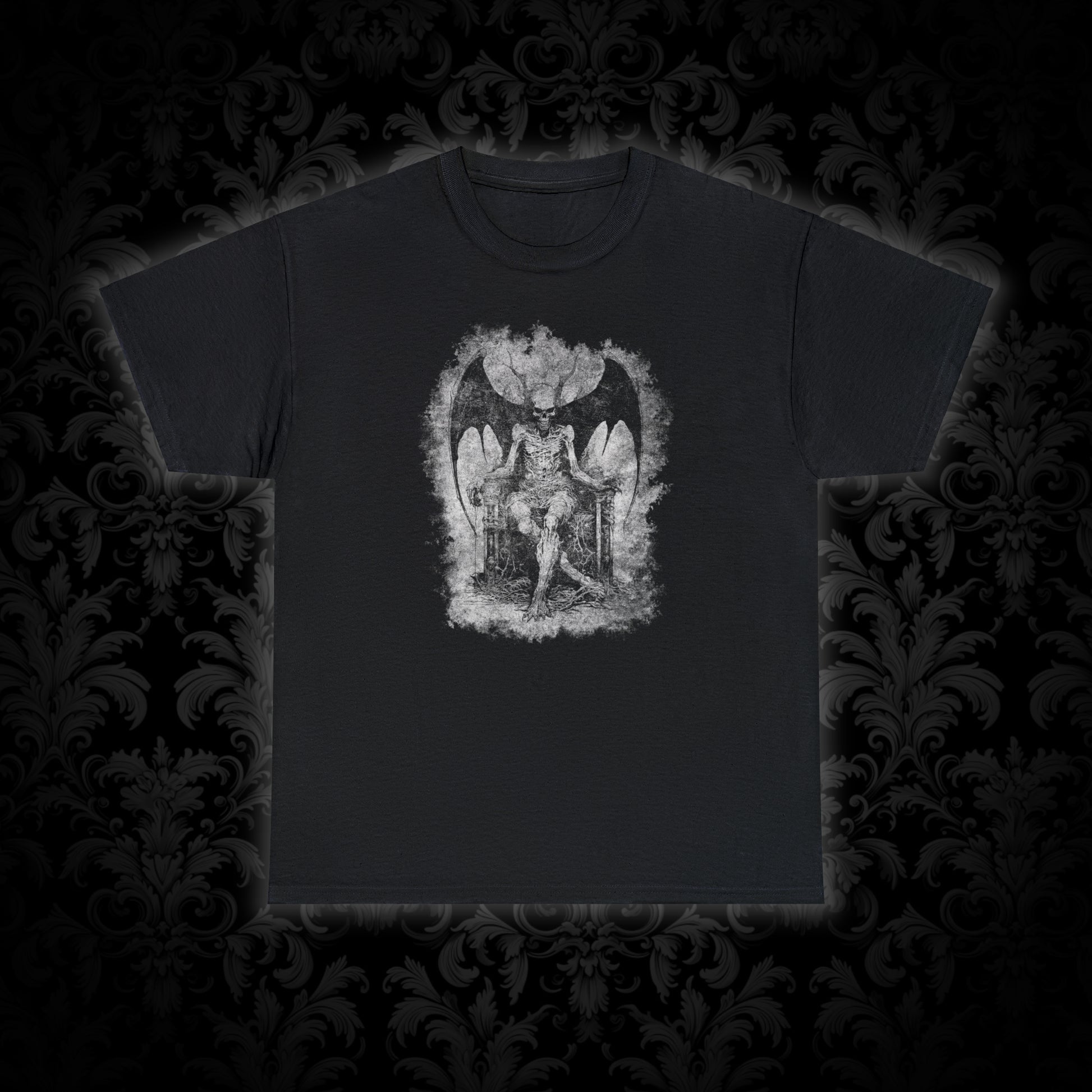 Unisex T-shirt Devil on his Throne in Grey - Frogos Design