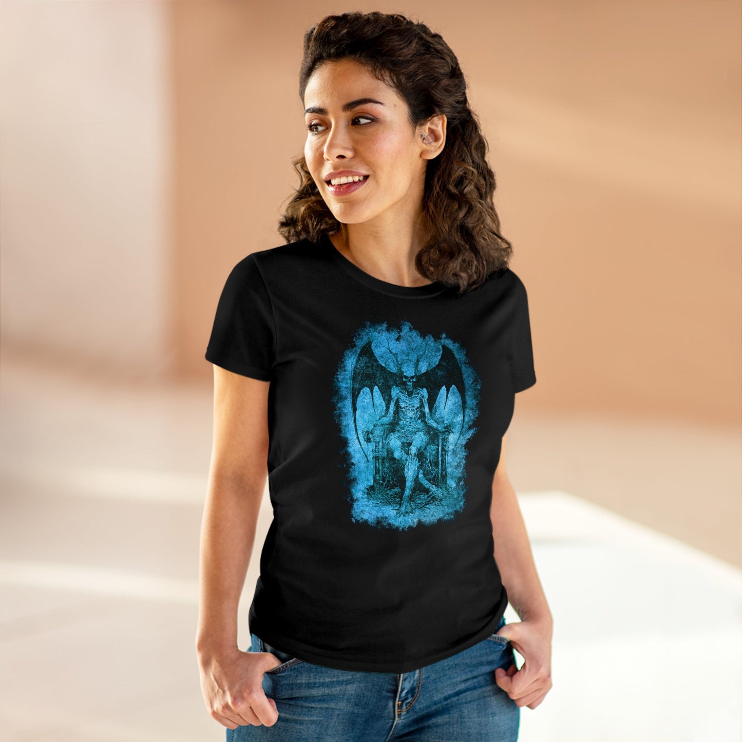 Women's T-shirt Devil on his Throne in Blue - Frogos Design