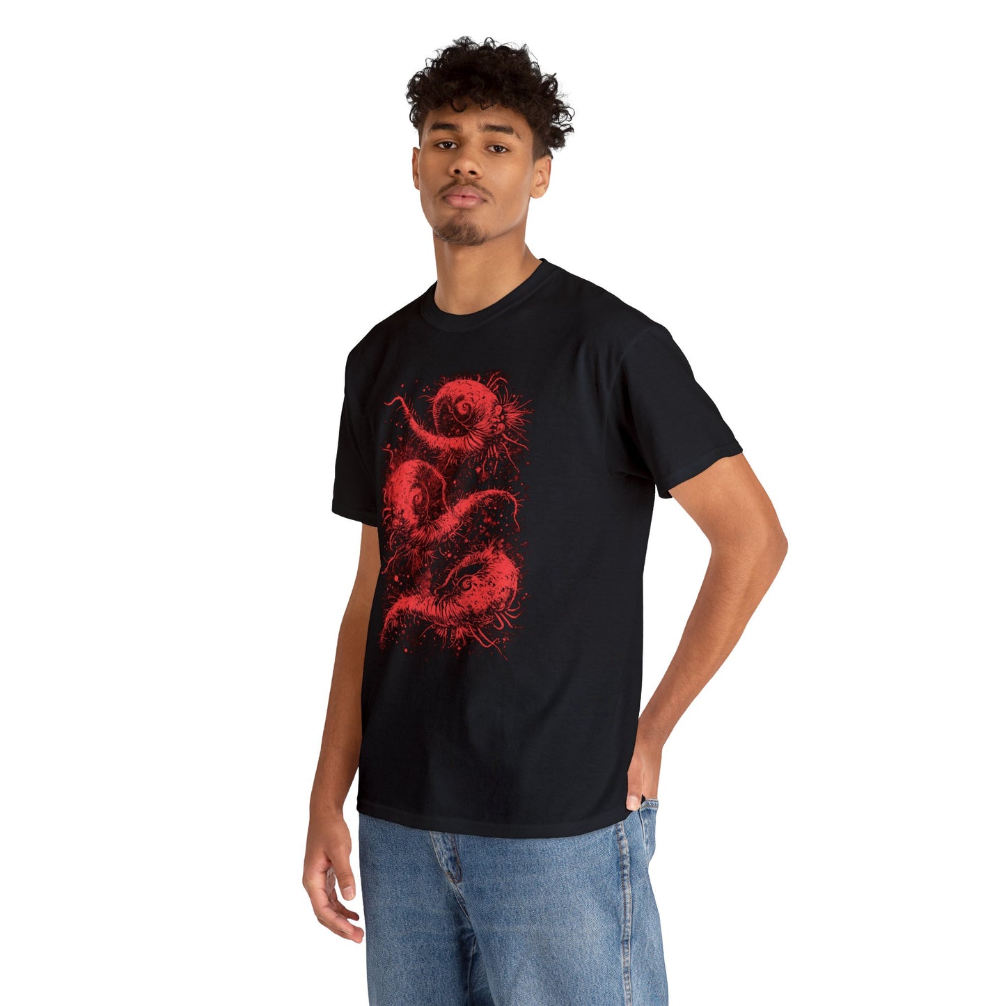 Unisex T-shirt Cosmic Worms in Red - Frogos Design