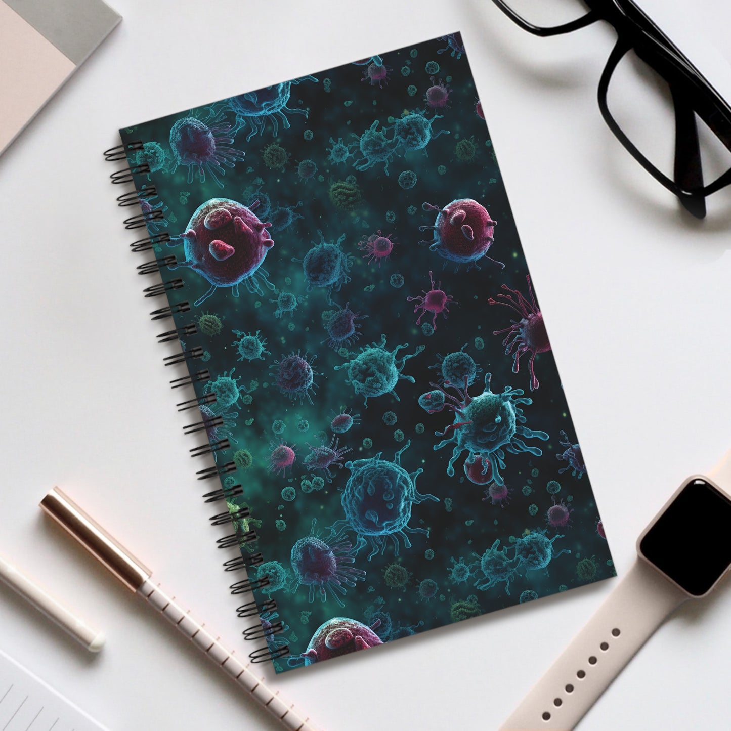 Spiral Notebook Blue Bacteria - Frogos Design