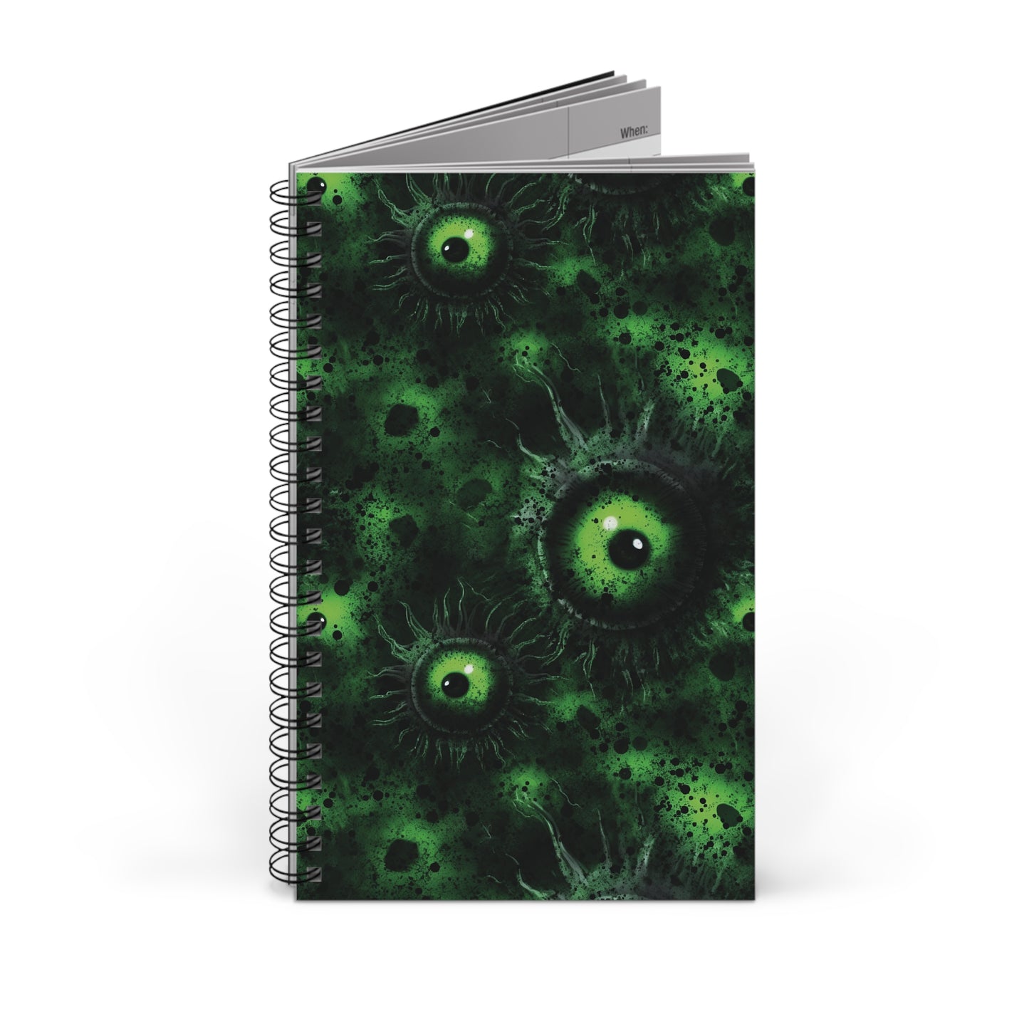 Spiral Notebook Greeny Lurking Eyes - Frogos Design