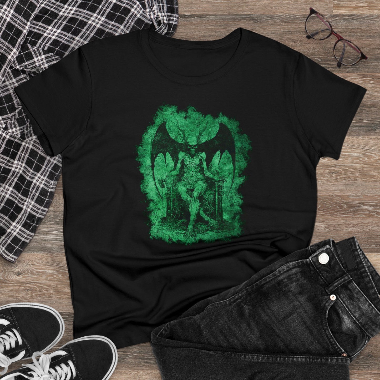 Women's T-shirt Devil on his Throne in Green - Frogos Design