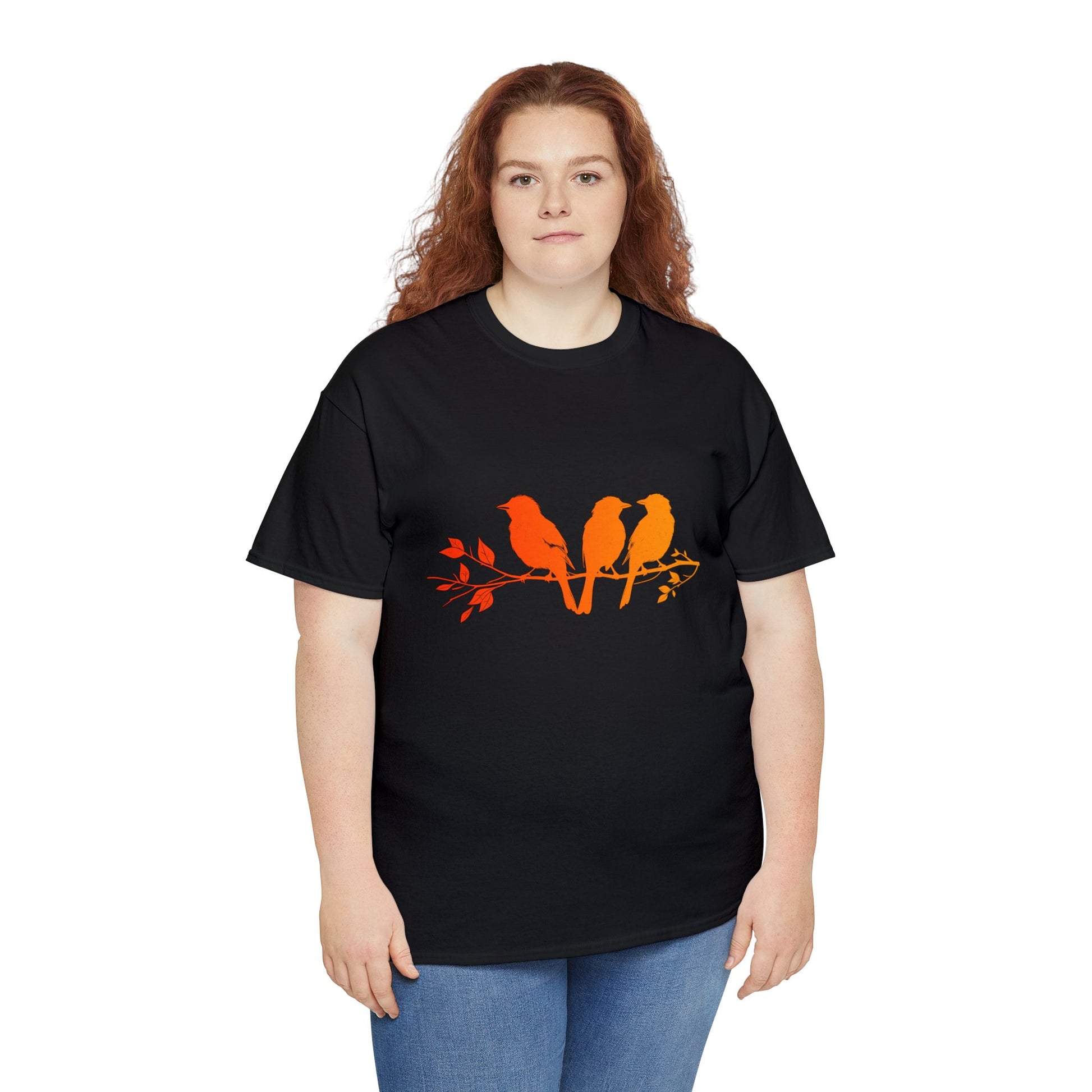 Unisex T-shirt Birds on a Branch in Orange - Frogos Design