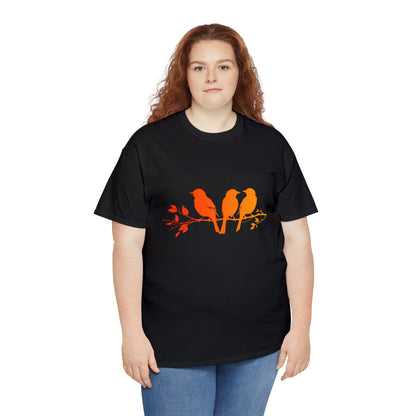 Unisex T-shirt Birds on a Branch in Orange - Frogos Design