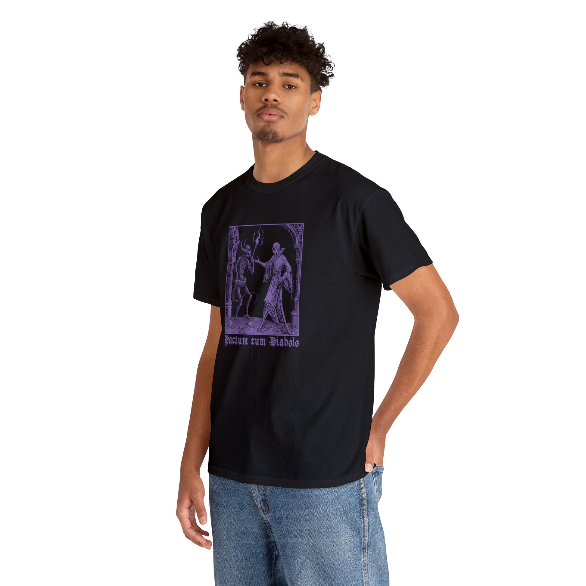 Unisex T-shirt Pactum cum Diabolo in Purple - Frogos Design