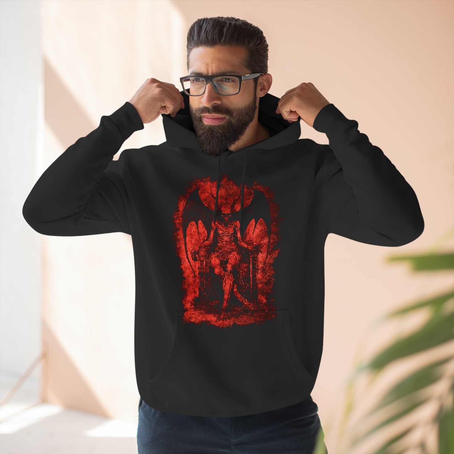 Unisex Pullover Hoodie Devil on his Throne - Red - Frogos Design