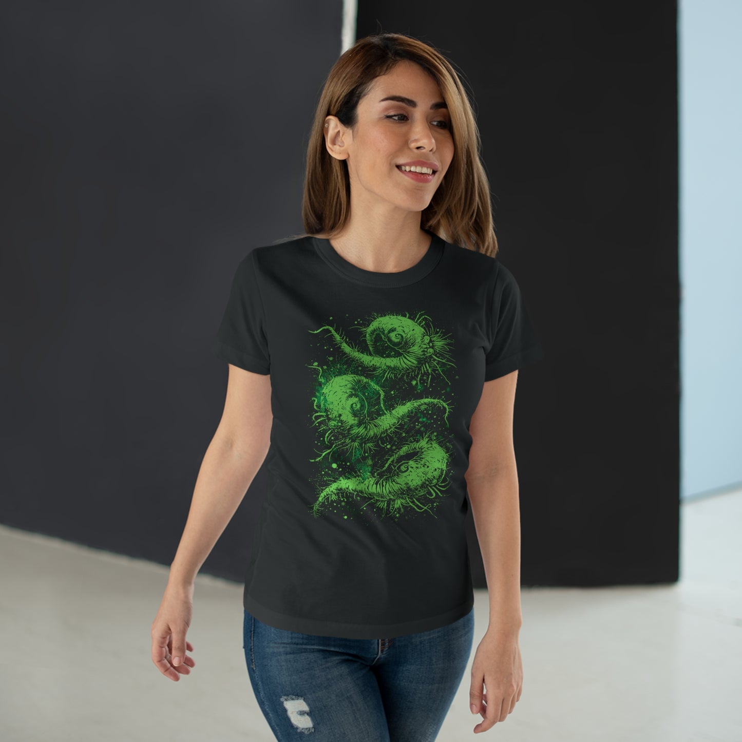 Women's T-shirt Cosmic Worms in Green