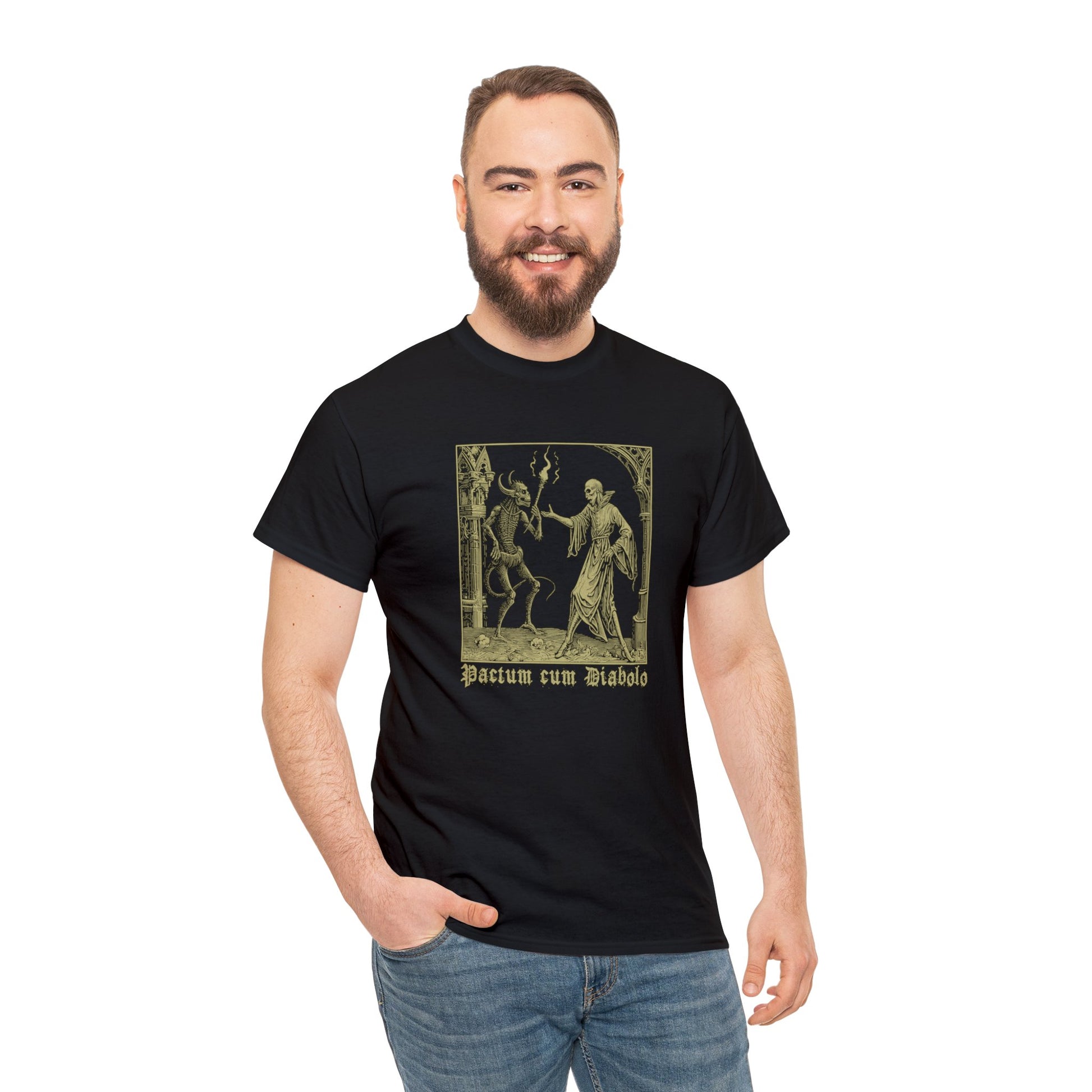 Unisex T-shirt Pactum cum Diabolo in Beige - Frogos Design