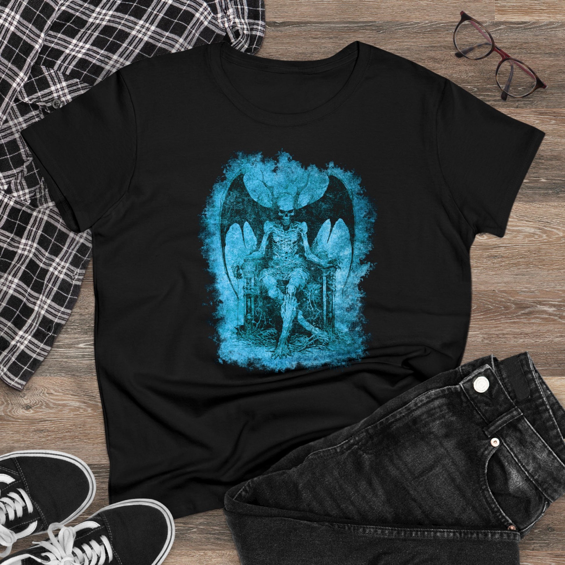 Women's T-shirt Devil on his Throne in Blue - Frogos Design