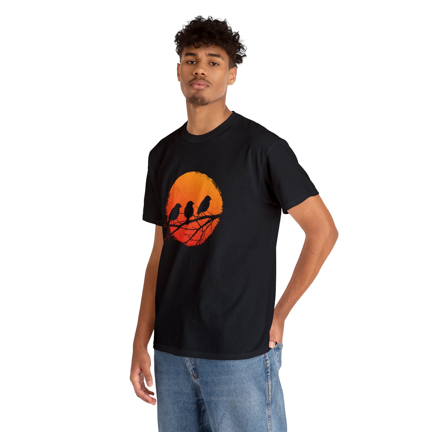 Unisex T-shirt Birds in Orange Sun - Frogos Design