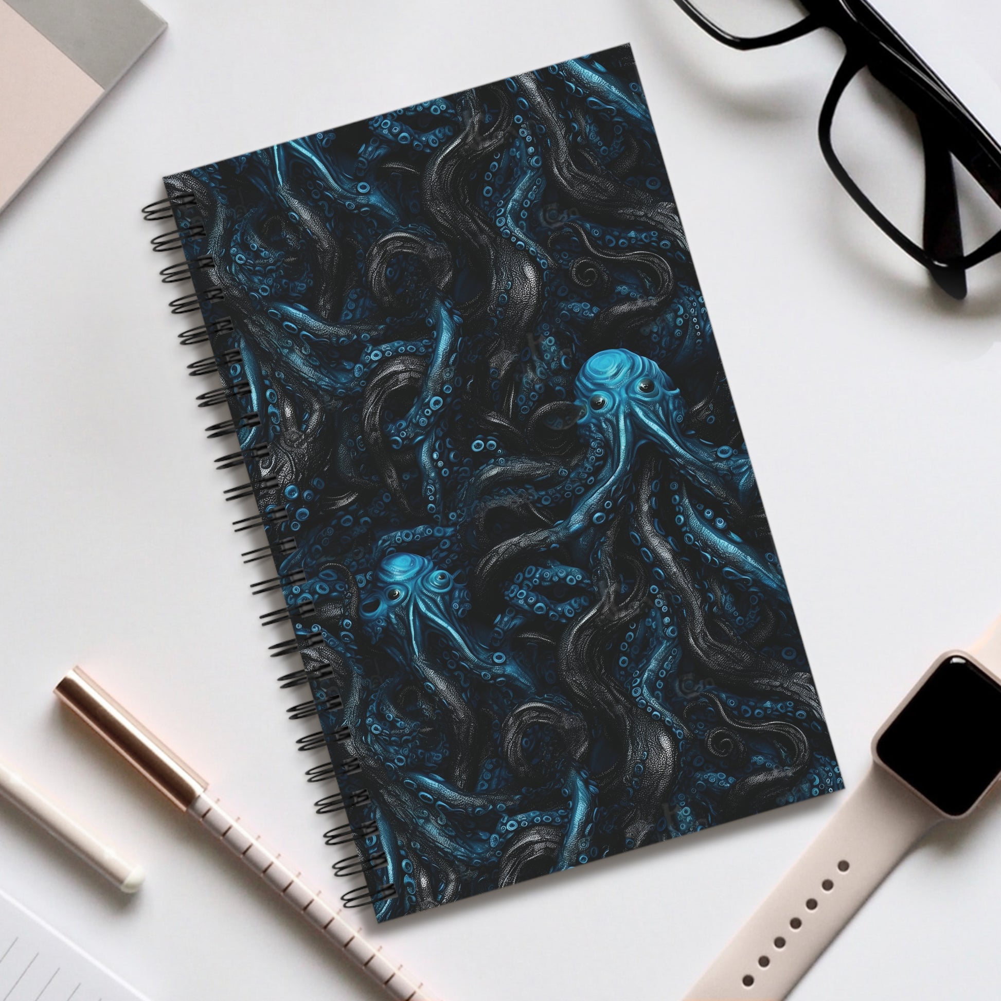 Spiral Notebook Blue Tentacles Horror - Frogos Design