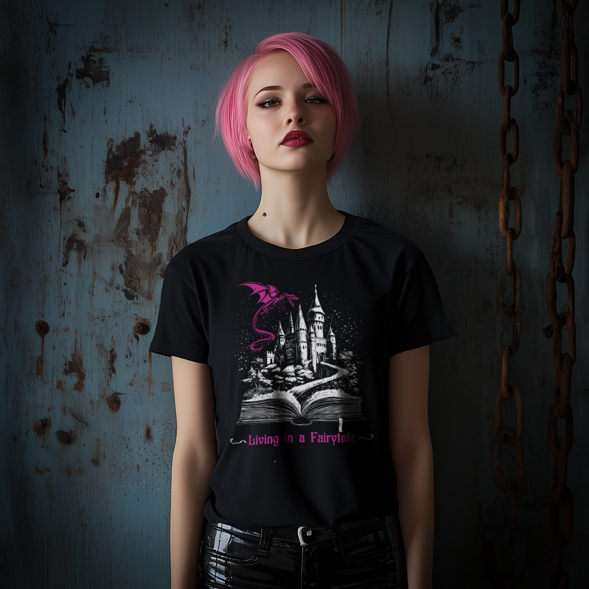 Women's T-shirt Living in a Fairytale in Pink