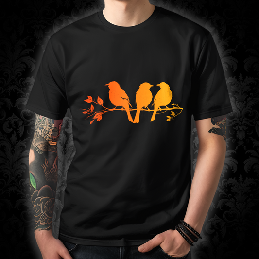 Unisex T-shirt Birds on a Branch in Orange