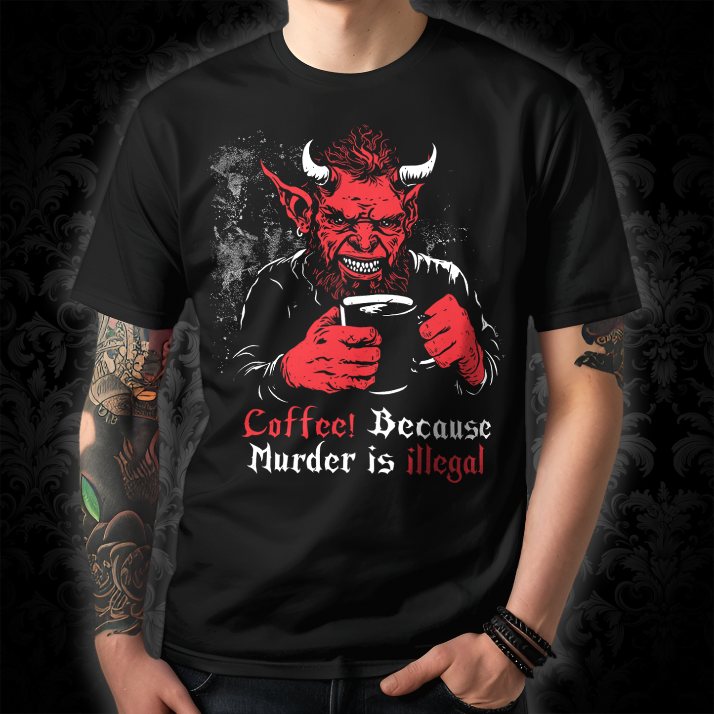 Unisex T-shirt Coffee Devil in Red