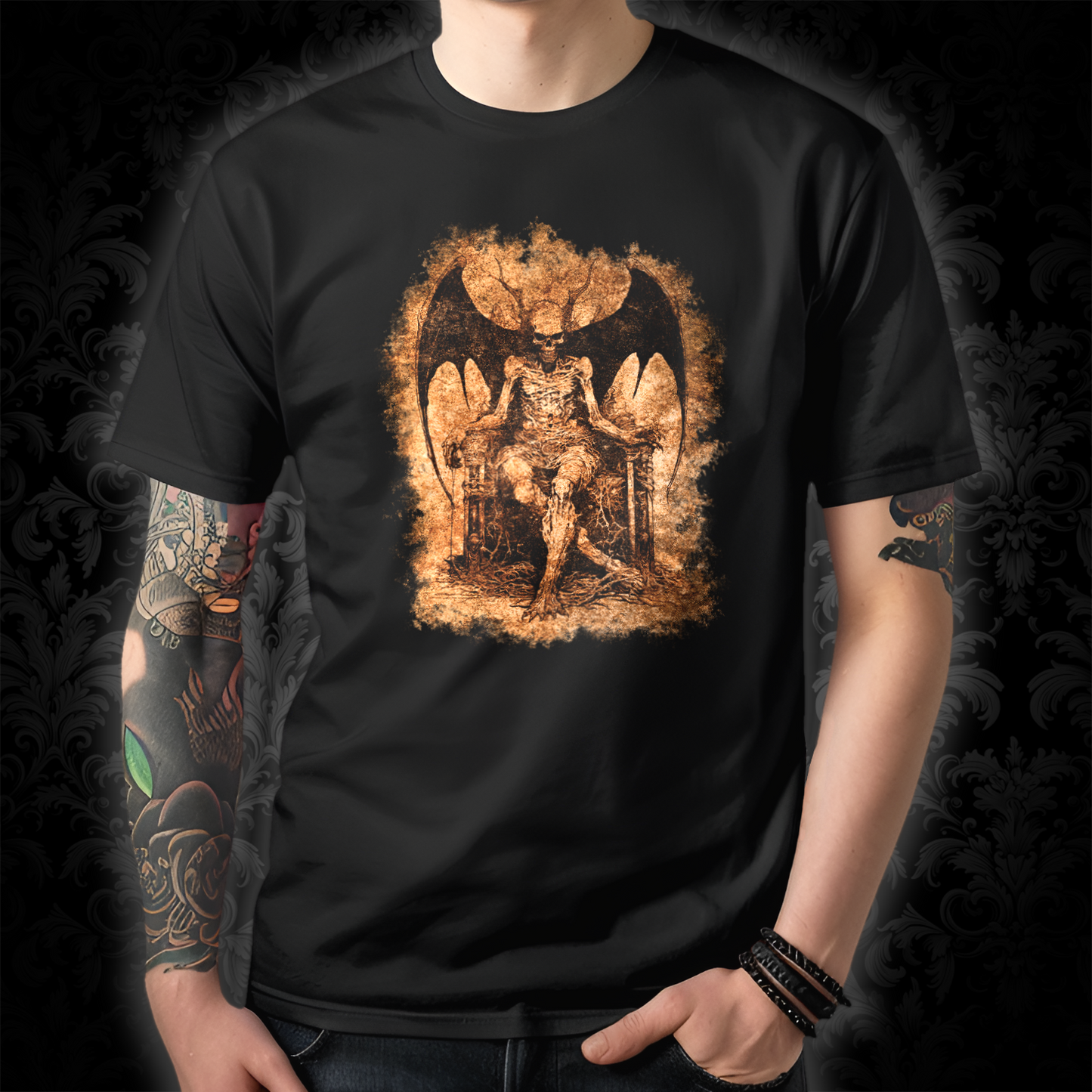 Unisex T-shirt Devil on his Throne in Beige