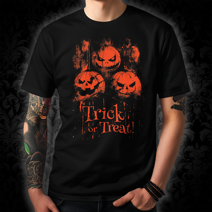 Unisex T-shirt Halloween Pumpkins Trick or Treat in Orange