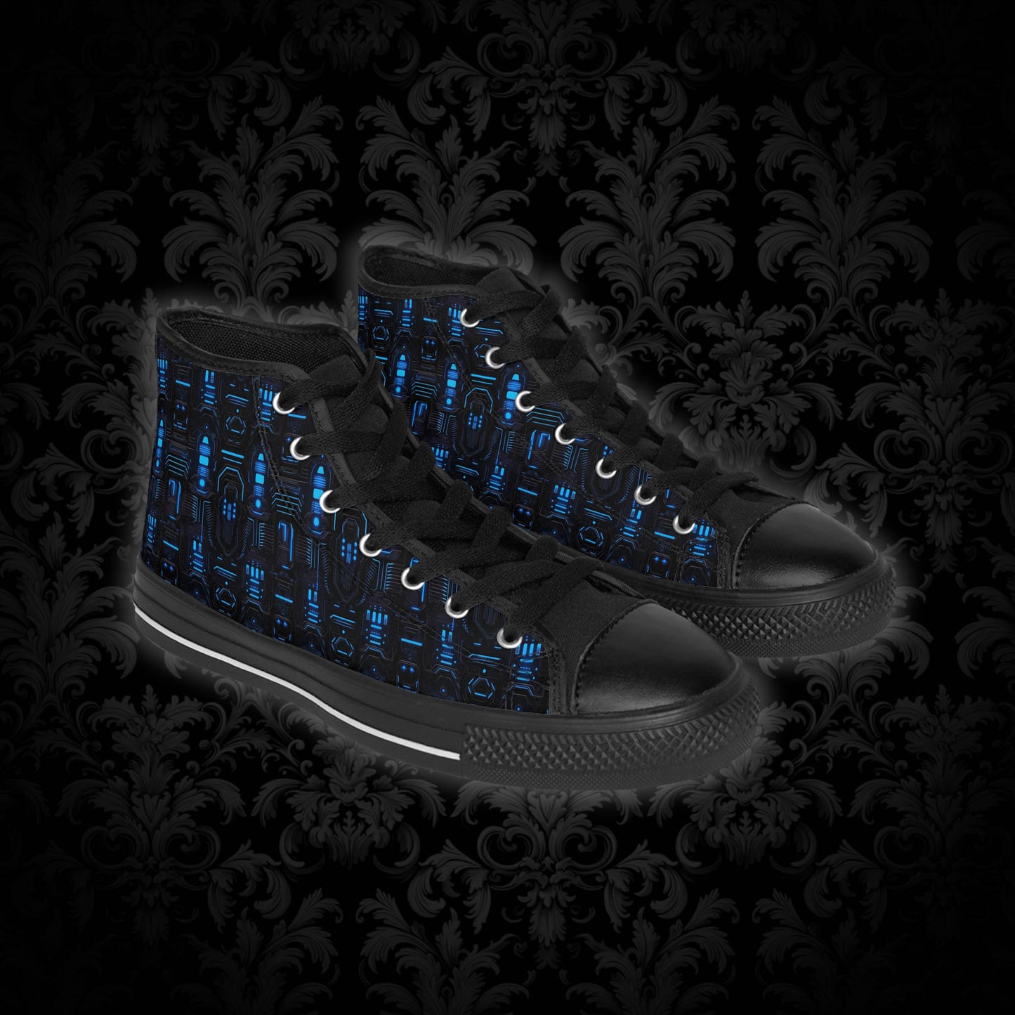 Classic Sneakers Dark Alien Structures in Blue - Frogos Design