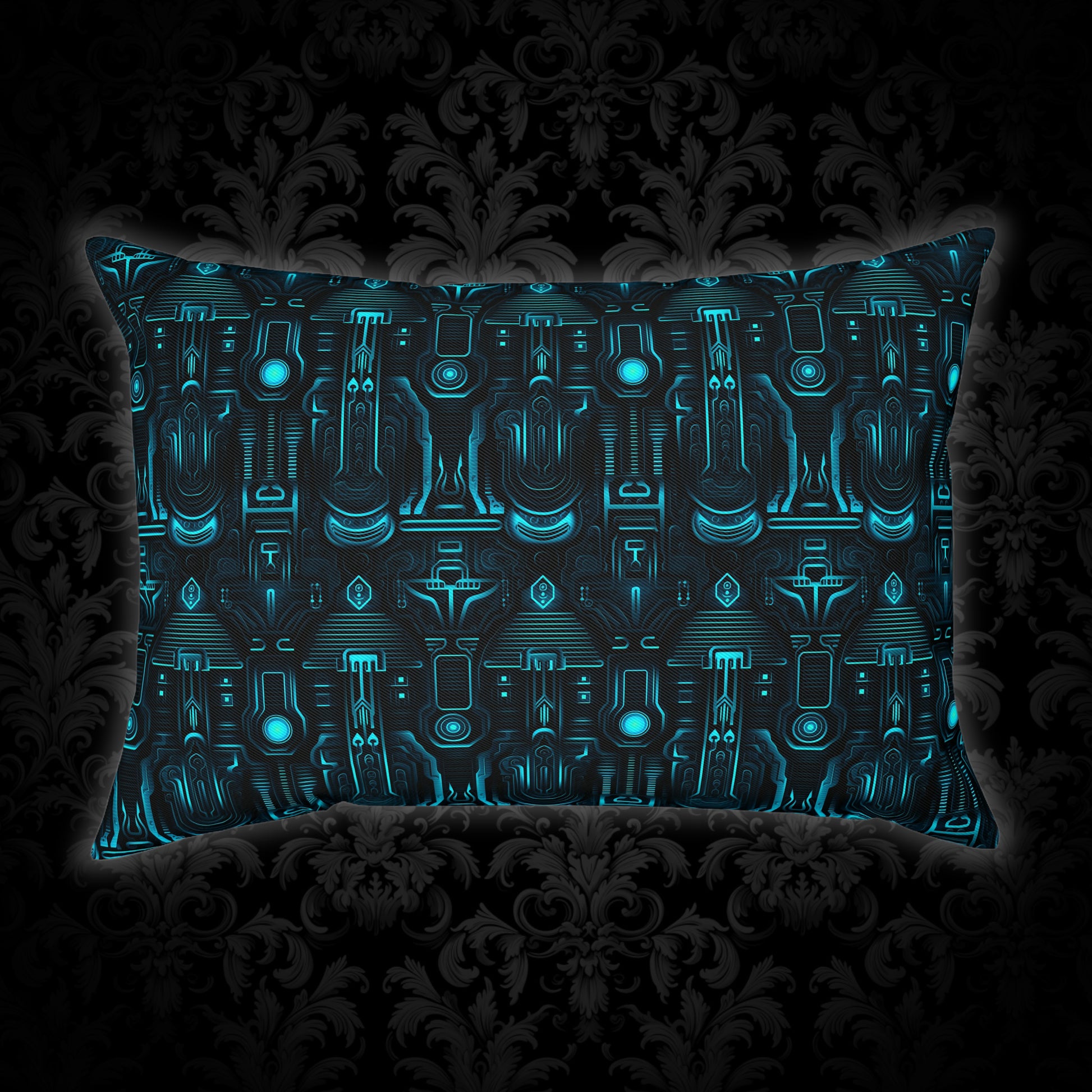 Cushions Dark Alien Structures in Blue - Frogos Design