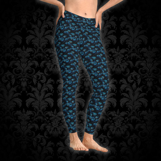 Women`s Leggings Spooky Blue Halloween Pumpkins - Frogos Design