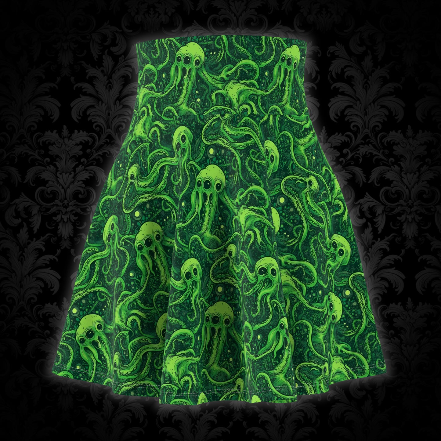 Women's Skater Skirt Greeny Tentacles Horror - Frogos Design