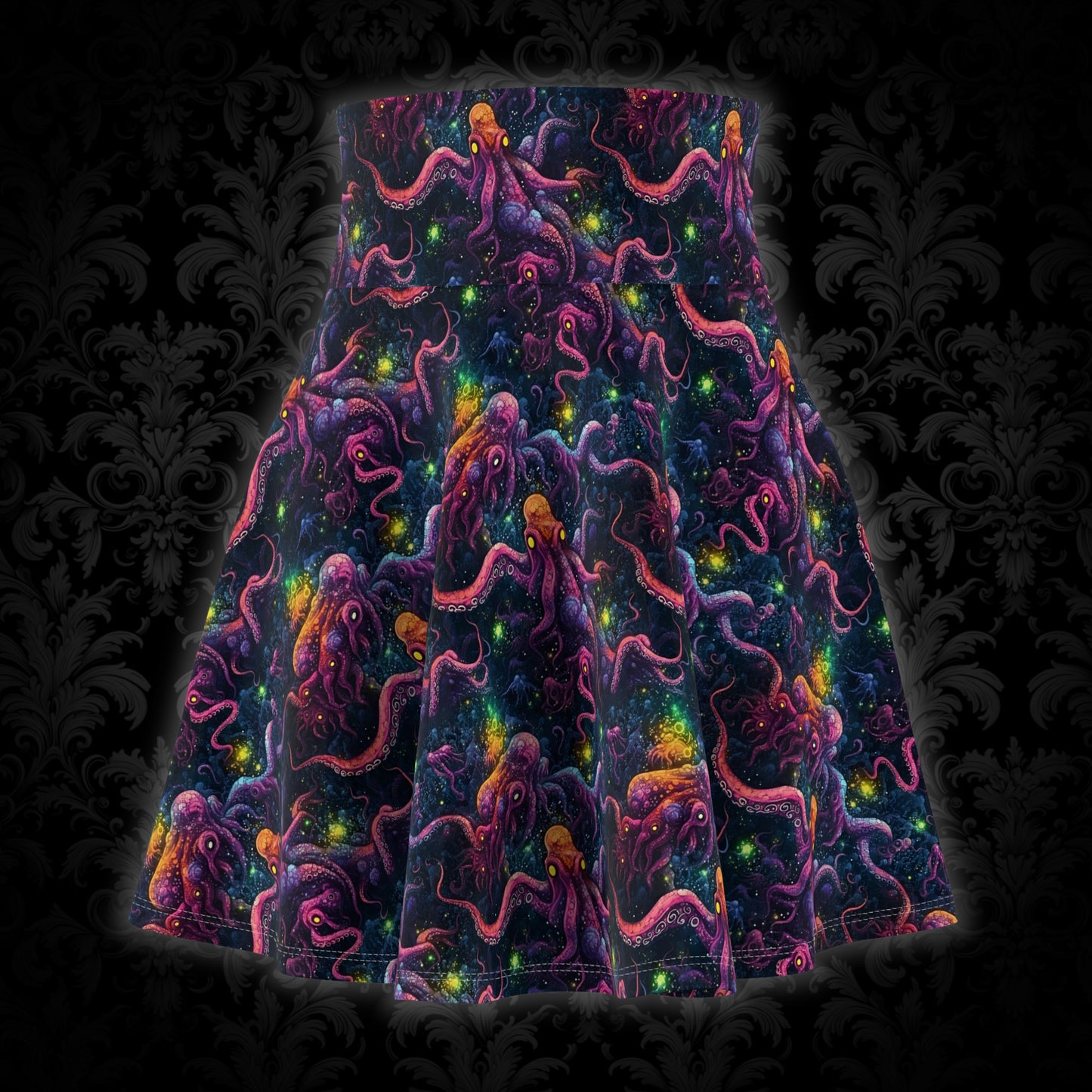 Women's Skater Skirt Purple Cosmic Tentacles - Frogos Design