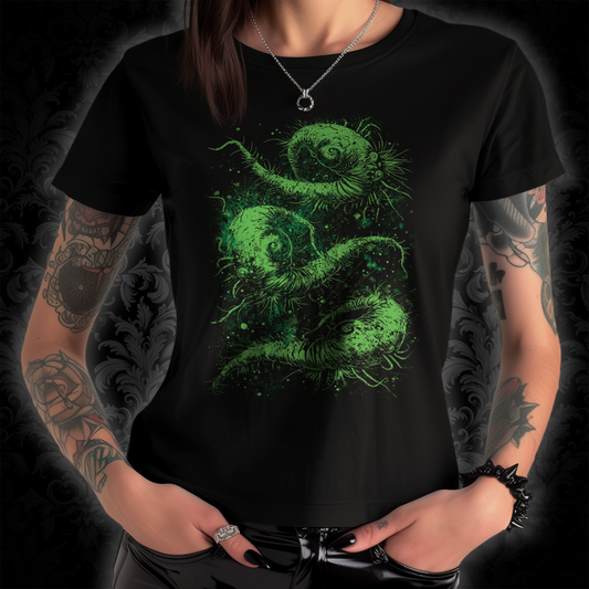 Women's T-shirt Cosmic Worms in Green