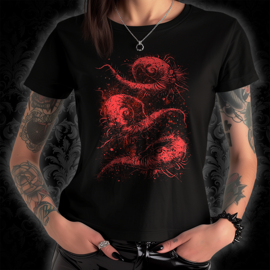 Women's T-shirt Cosmic Worms in Red