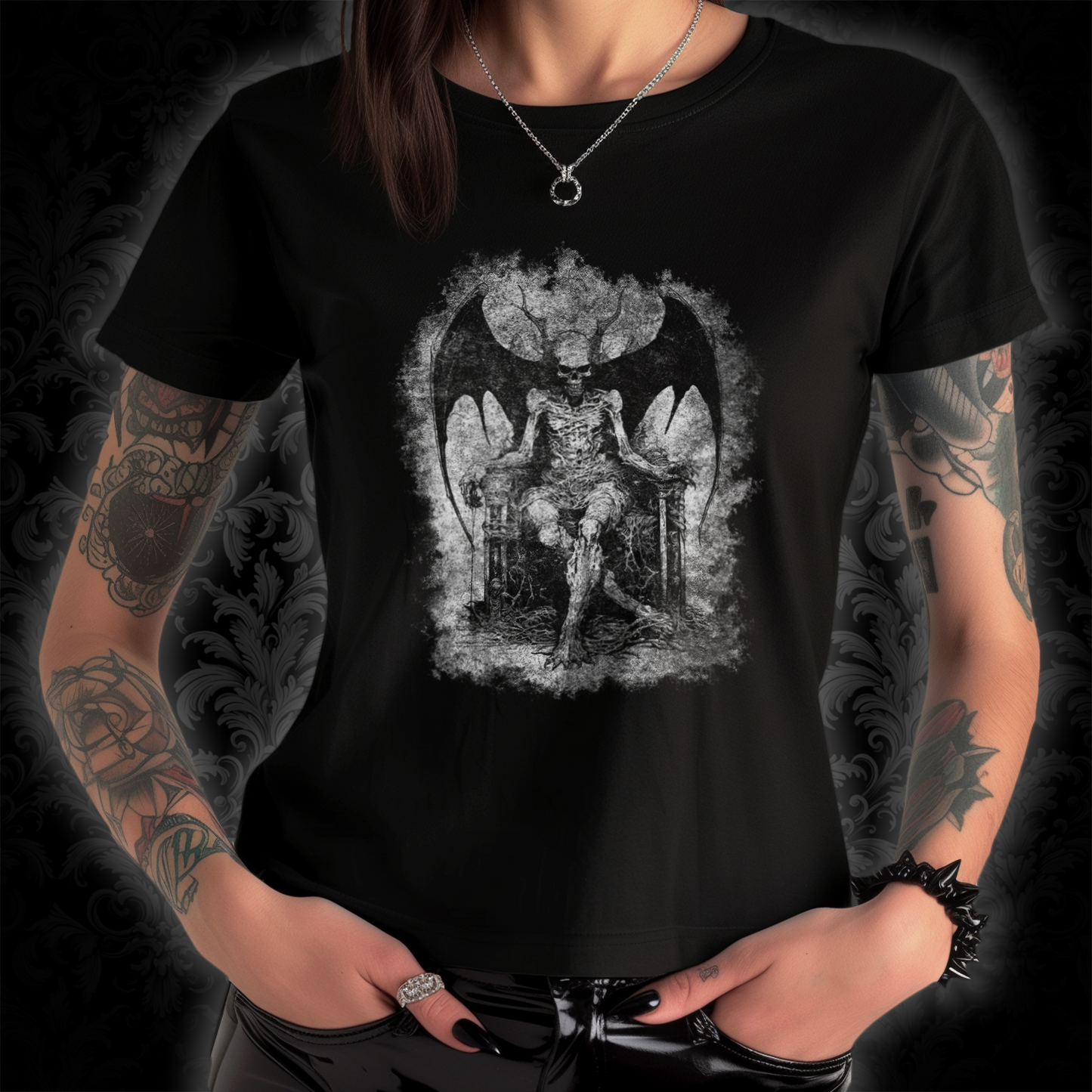 Women's T-shirt Devil on his Throne in Grey