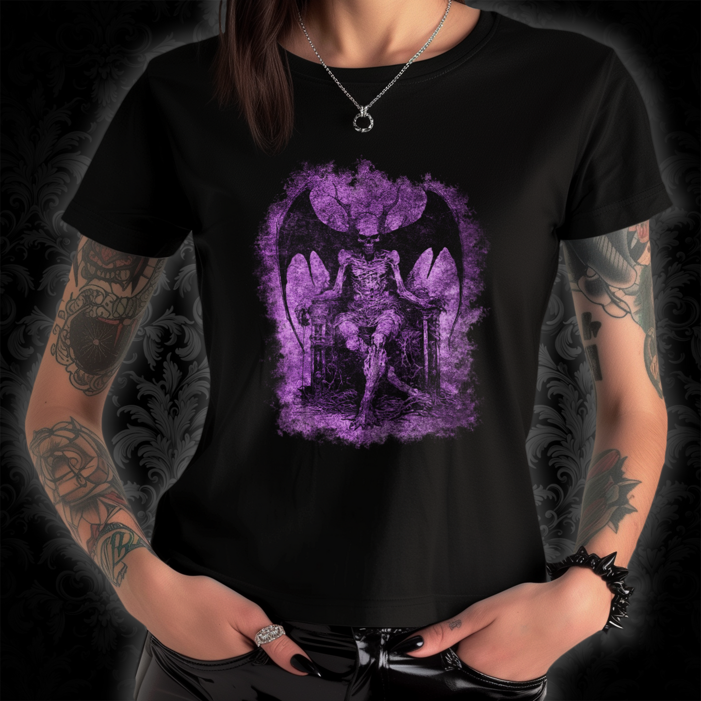 Women's T-shirt Devil on his Throne in Purple