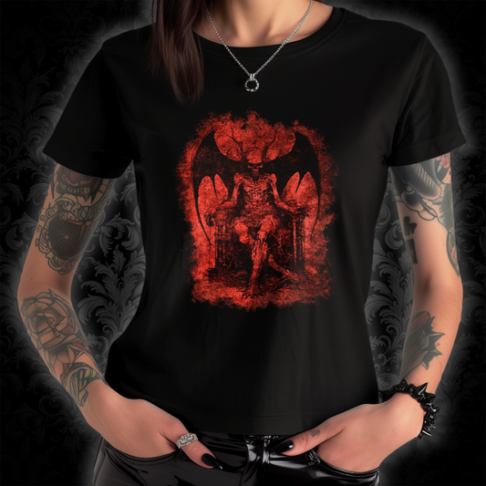 Women's T-shirt Devil on his Throne in Red